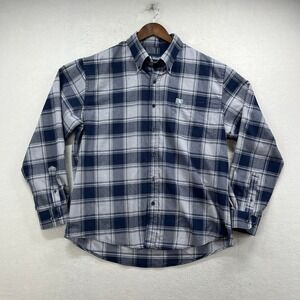 Local Boy Outfitters Shirt Men L Blue Gray Plaid Stretch Performance Long Sleeve